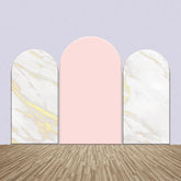 Aperturee - White Golden Marble Texture Pink Arch Backdrop Kit